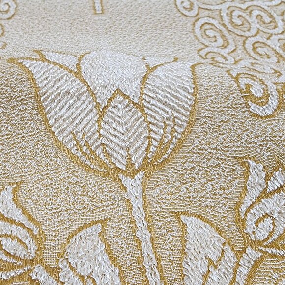 1960s 70s Gold Textured Polyester Upholstery Fabric Tulips 48" W 2yds 12" VTG - Picture 4 of 7